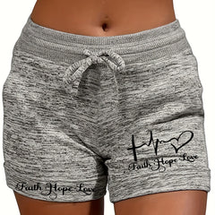 Faith & Love Print Shorts Drawstring Casual Shorts
