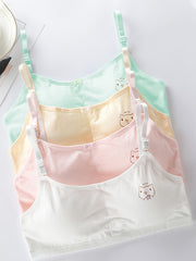 4pcs Girls Bra Stretchy Bralette Adjustable Straps Cat Print 3pcs Cami Bra