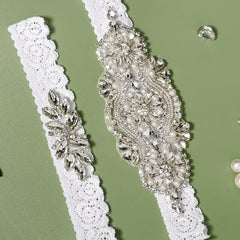 Faux Pearl & Rhinestone Garter Set Bridal Lingerie Sexy Sequin Belt Toss Gift