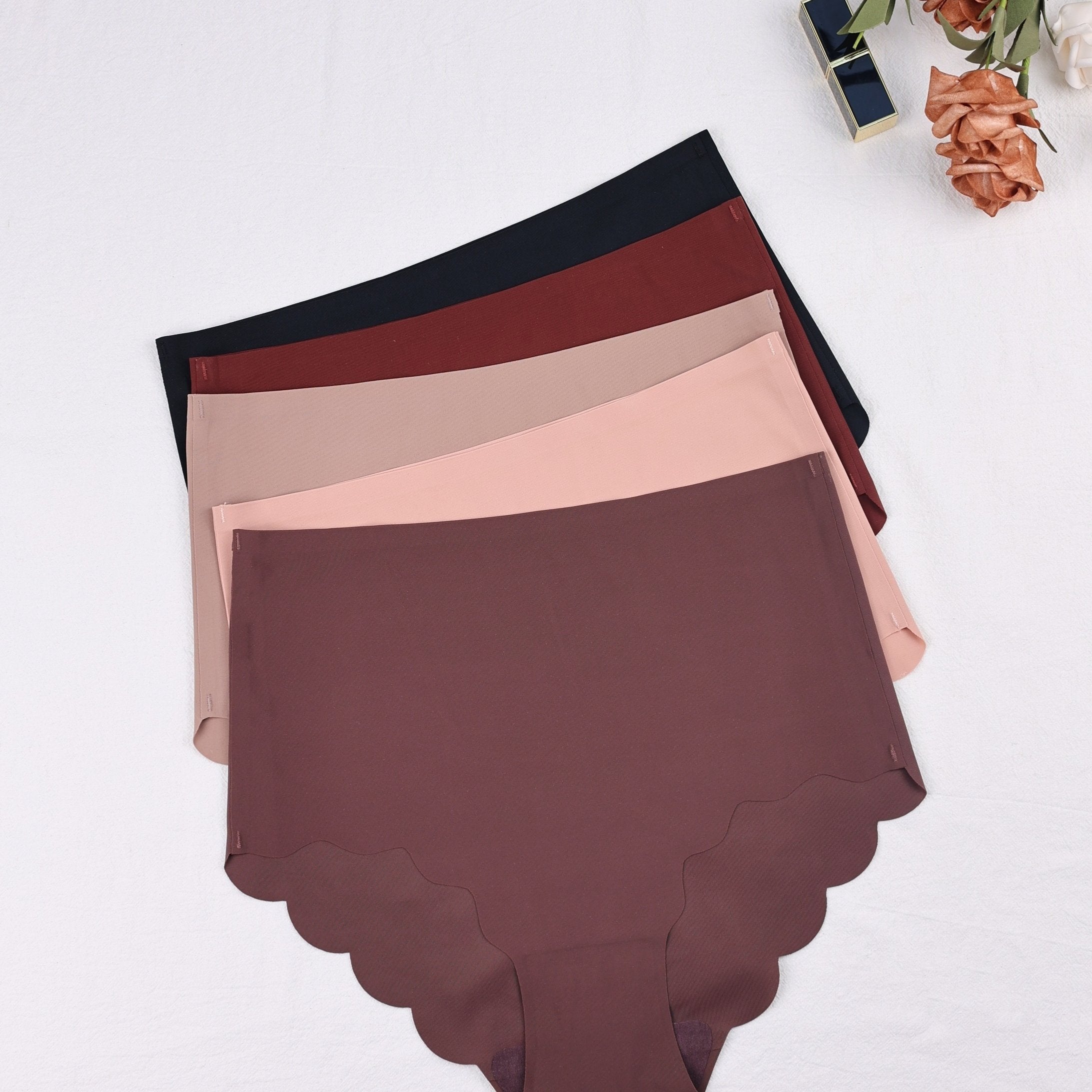 5pcs Scallop Trim Seamless High Waist Panties