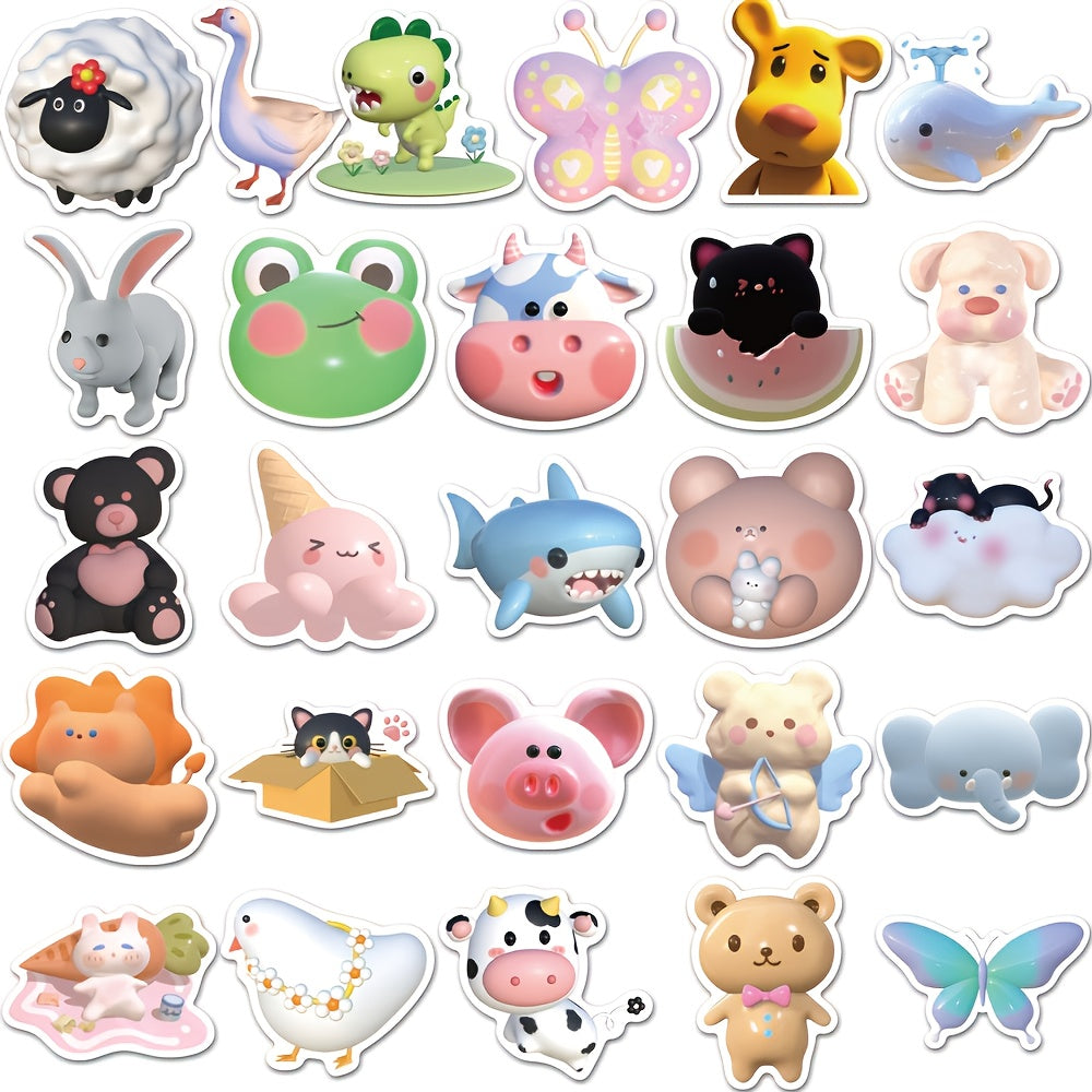 52pcs 3D Animal Waterproof Stickers For Luggage Phone Case Notebooks