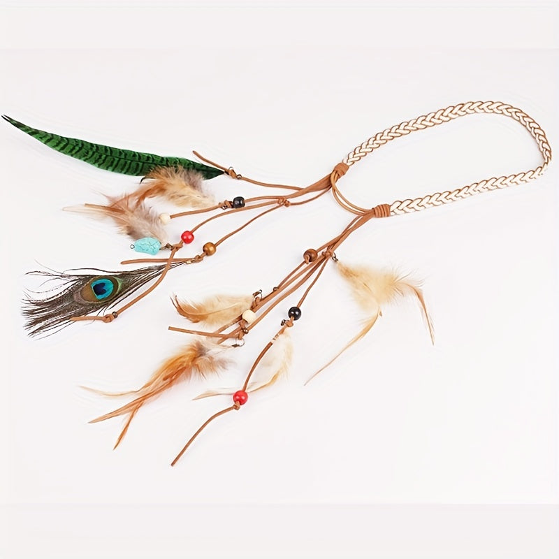 Peacock Feather Hair Band Western Style Hair Rope Indian Headband