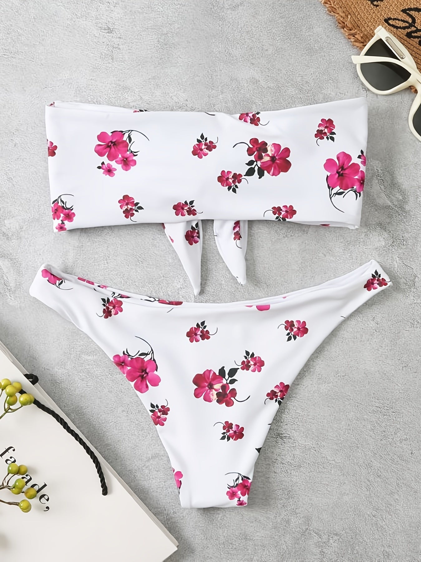 Floral Print Bandeau Bikini Set Strapless Tube Top 2 Piece Swimsuit