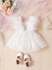 Feather Lace Sleeve Floral Fairy Princess Dress Infants Toddlers