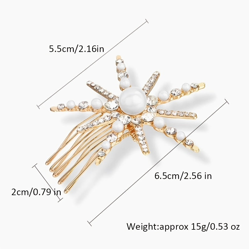 Sunflower Rhinestone Pearl Hair Comb Golden Hairpin Bridal Wedding Accessories