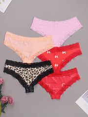 5 Pack Plus Size Sexy Panties Set Leopard & Heart Print Bikini Pant