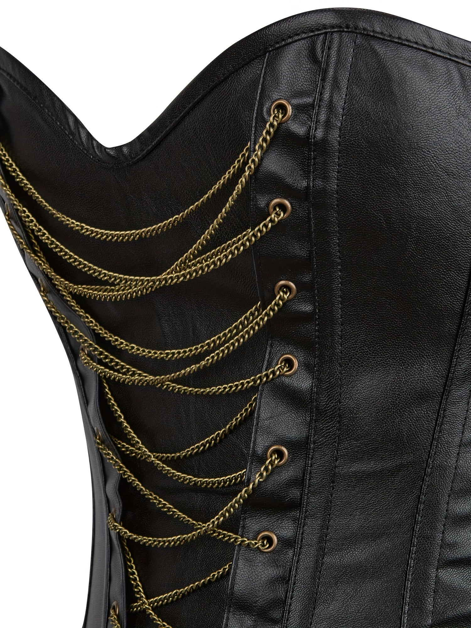 Chain Decor Strapless Corset Bustier Tummy Control Lace Up Zipper Body Shaper