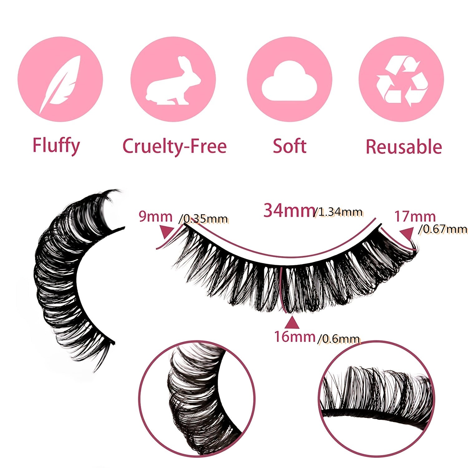 Faux Mink Hair False Eyelashes Little Devil 16mm Natural Look 10 Pairs