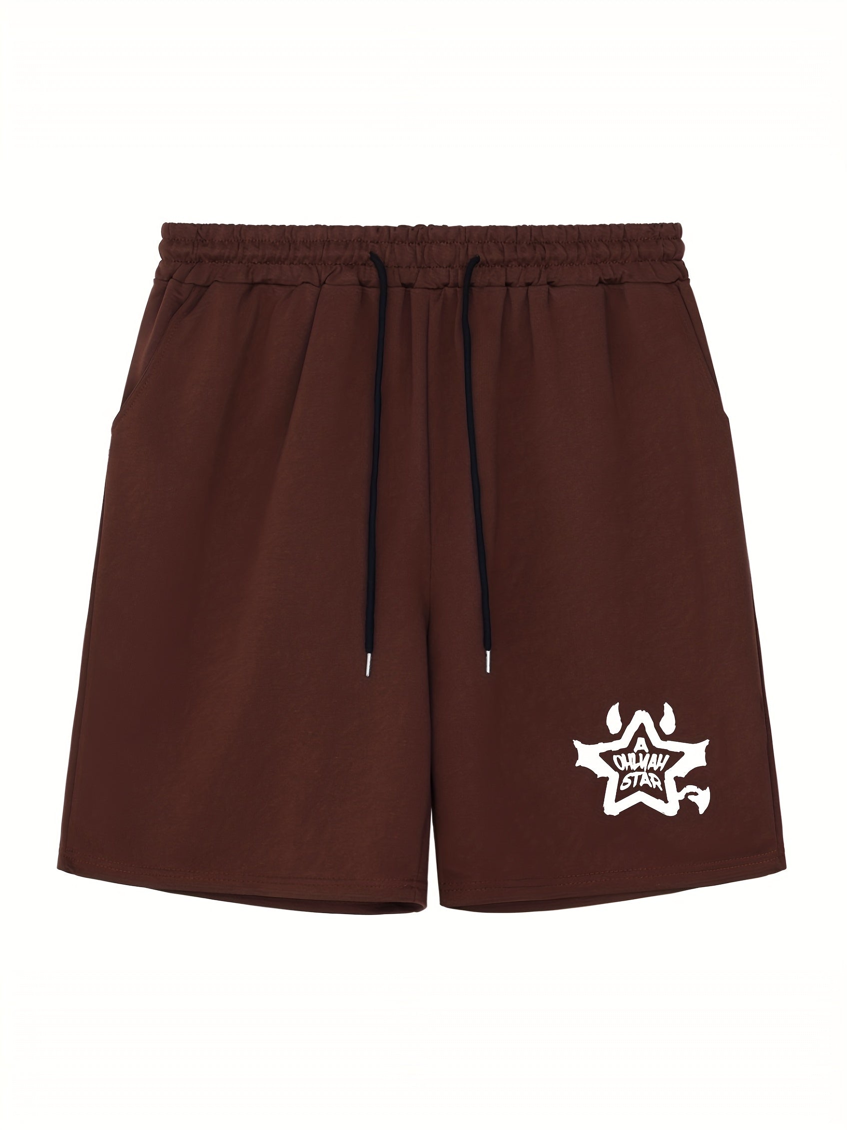 Star & Letter Print Men's Shorts Casual Breathable Drawstring Shorts