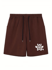 Star & Letter Print Men's Shorts Casual Breathable Drawstring Shorts