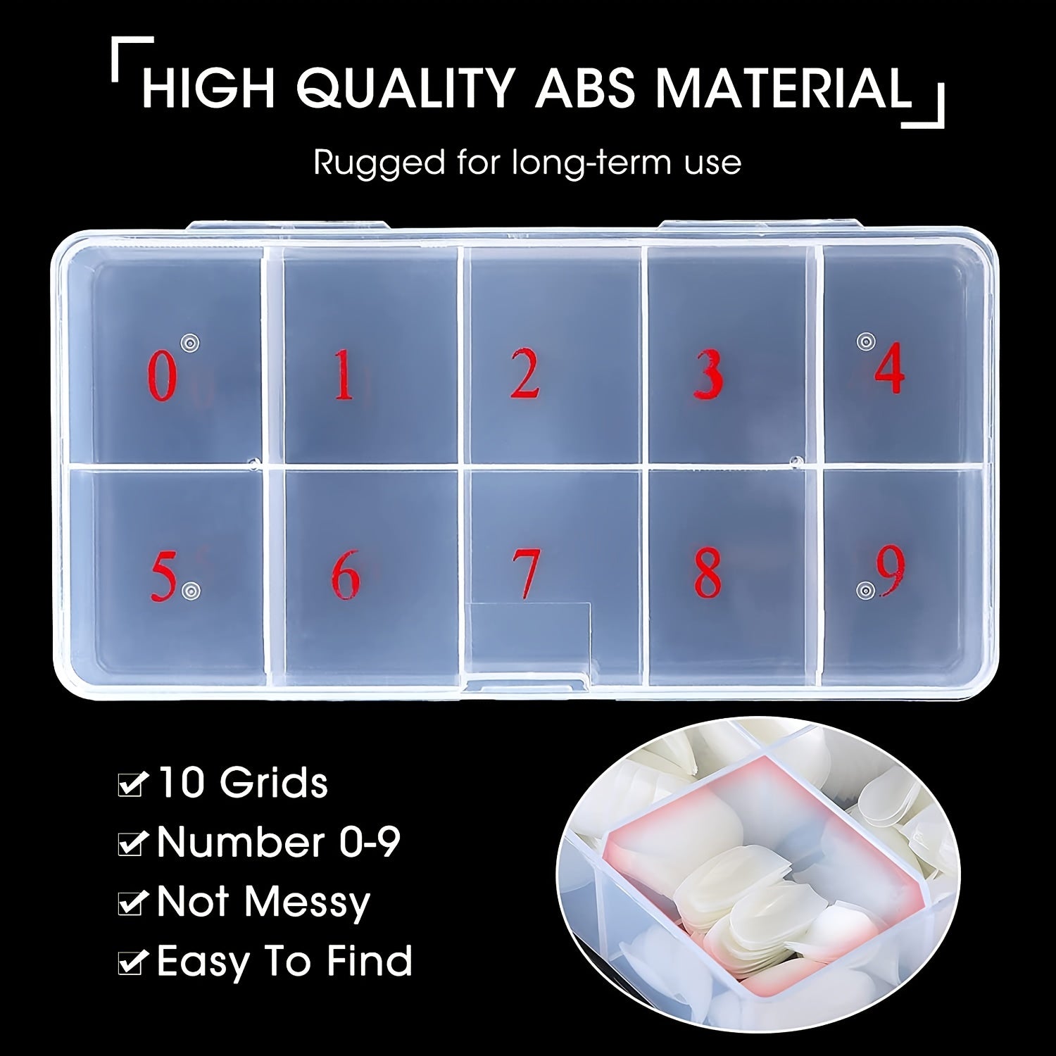 10-Section Clear Plastic Nail Tip Storage Organizer