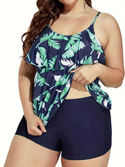 Tropical Print Layered Tankini Set