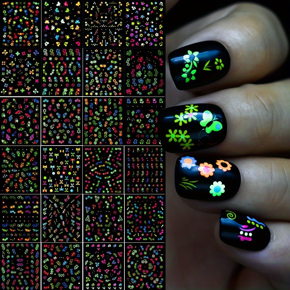 24pcs Glow in the Dark Nail Stickers Self Adhesive Shimmering Waterproof