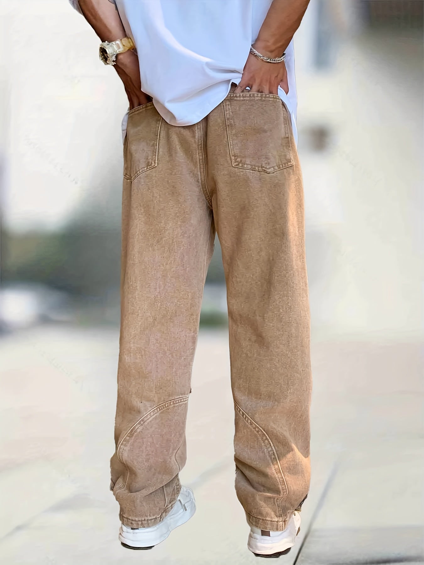 Classic Straight Leg Jeans Mens Casual Street Style Distressed Denim Pants