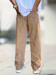 Classic Straight Leg Jeans Mens Casual Street Style Distressed Denim Pants