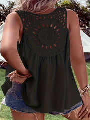 Casual Tank Top Women's Plus Ribbed V Neck Hollow Out Crochet Tank Top