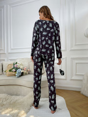 Navy Pajama Set Long Sleeve Loose Pajama Tops & Pants