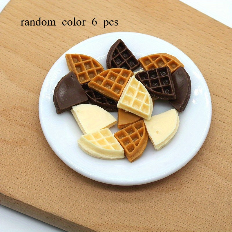 Waffle Cake PVC Lattice Biscuit Food Model DIY Cream 6pcs