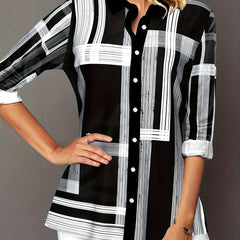 Geometric Print Button Up Blouse