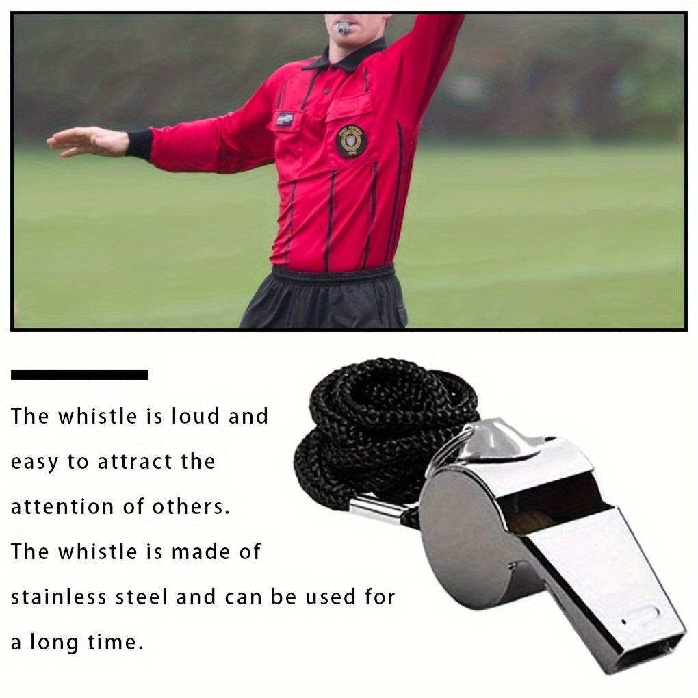 2pcs Stainless Steel Referee Whistles with Lanyard