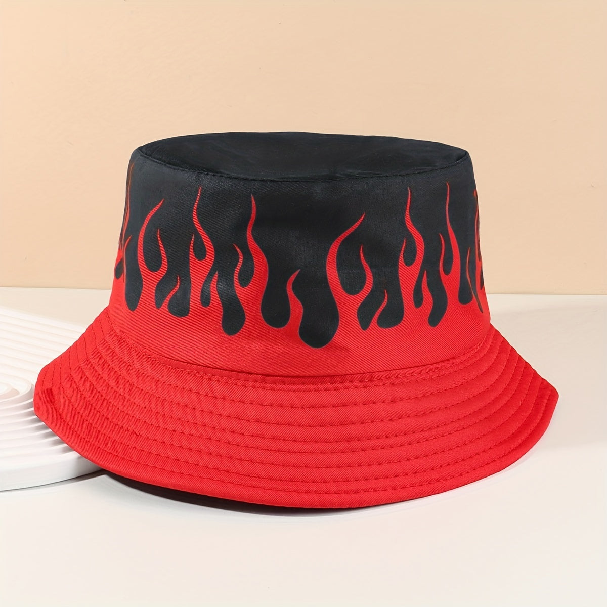 Red Flame Print Bucket Hat Hip Hop Block Basin Hat Vintage Y2K