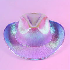 Y2K Laser Cowboy Hat Fluorescent Jazz Fedora Cap Vintage Hip Hop