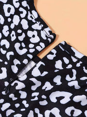 Vintage Leopard Dress Short Sleeve Casual Dress For Summer