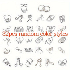 Pocket Wire Puzzle Set 32 Pieces Brain Test Chain Unlock Interlocking Game Ring