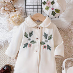 Baby Girl's Floral Print Thermal Long Coat Child's Single Breasted Outwear
