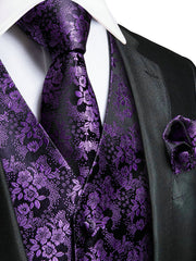 Men's Purple Paisley Casual V-neck Button Vest