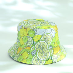 Yellow Lemon Print Reversible Bucket Hat for Women
