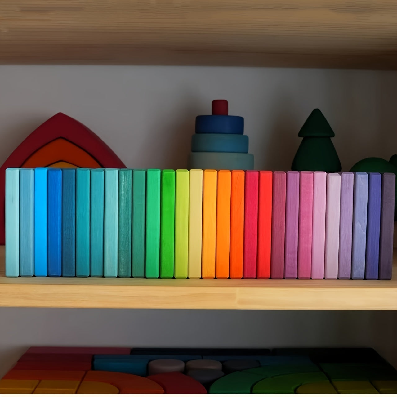 Colorful Wooden Domino Puzzle Toy Educational Building Blocks