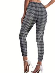 Plaid High Waist Pants Casual Slim Spring Fall Women's Clothing