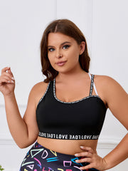 Sports Bra Women's Plus Letter Print Split Strap Criss Cross Back