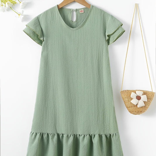 Girls V neck Short Sleeve Dress Kids Clothes Summer
