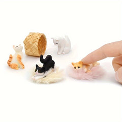 4pcs 1:12 Scale Hand Painted Cat Figurines Dollhouse Decor Miniature Cats