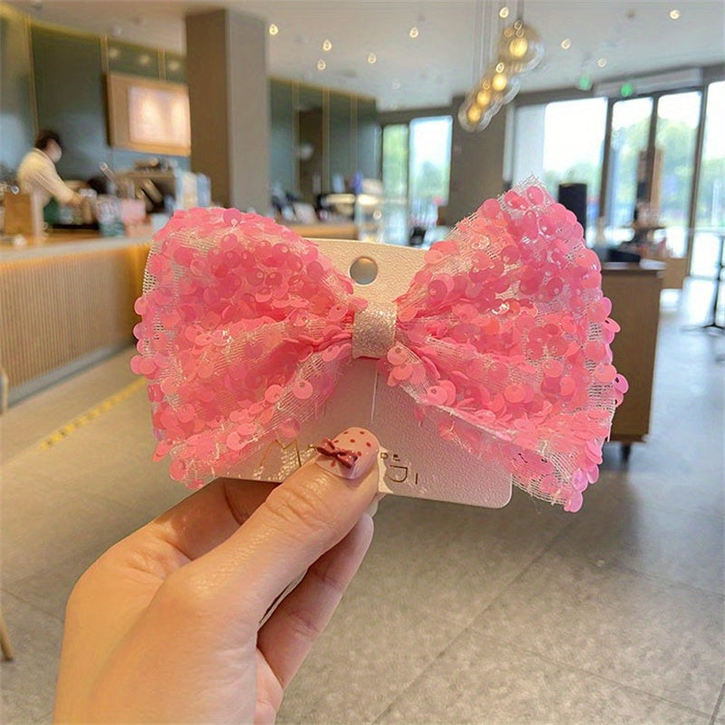 Princess Bow Hair Clips with Colorful Sequin Decorations