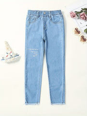 Girls Letter Print Skinny Jeans Stretchy Slim Fit Denim Pants