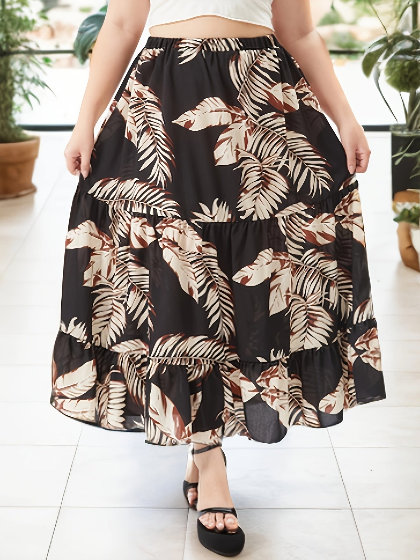 Women's Plus Tropical Print Smock Maxi Skirt