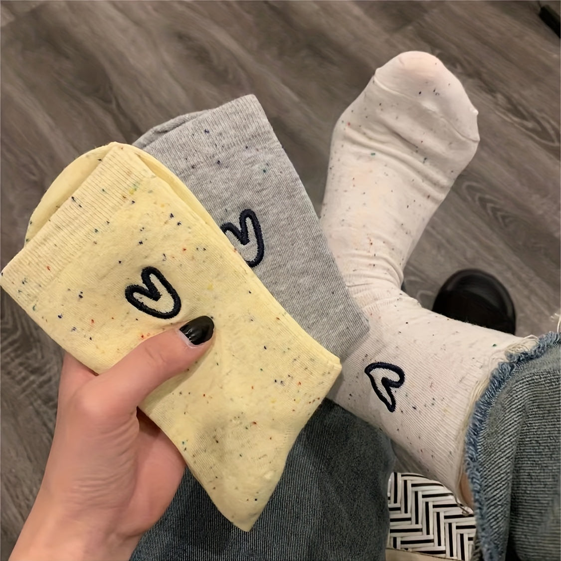 3 Pairs Heart Pattern Crew Socks For Girls Kids