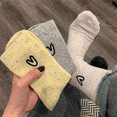 3 Pairs Heart Pattern Crew Socks For Girls Kids