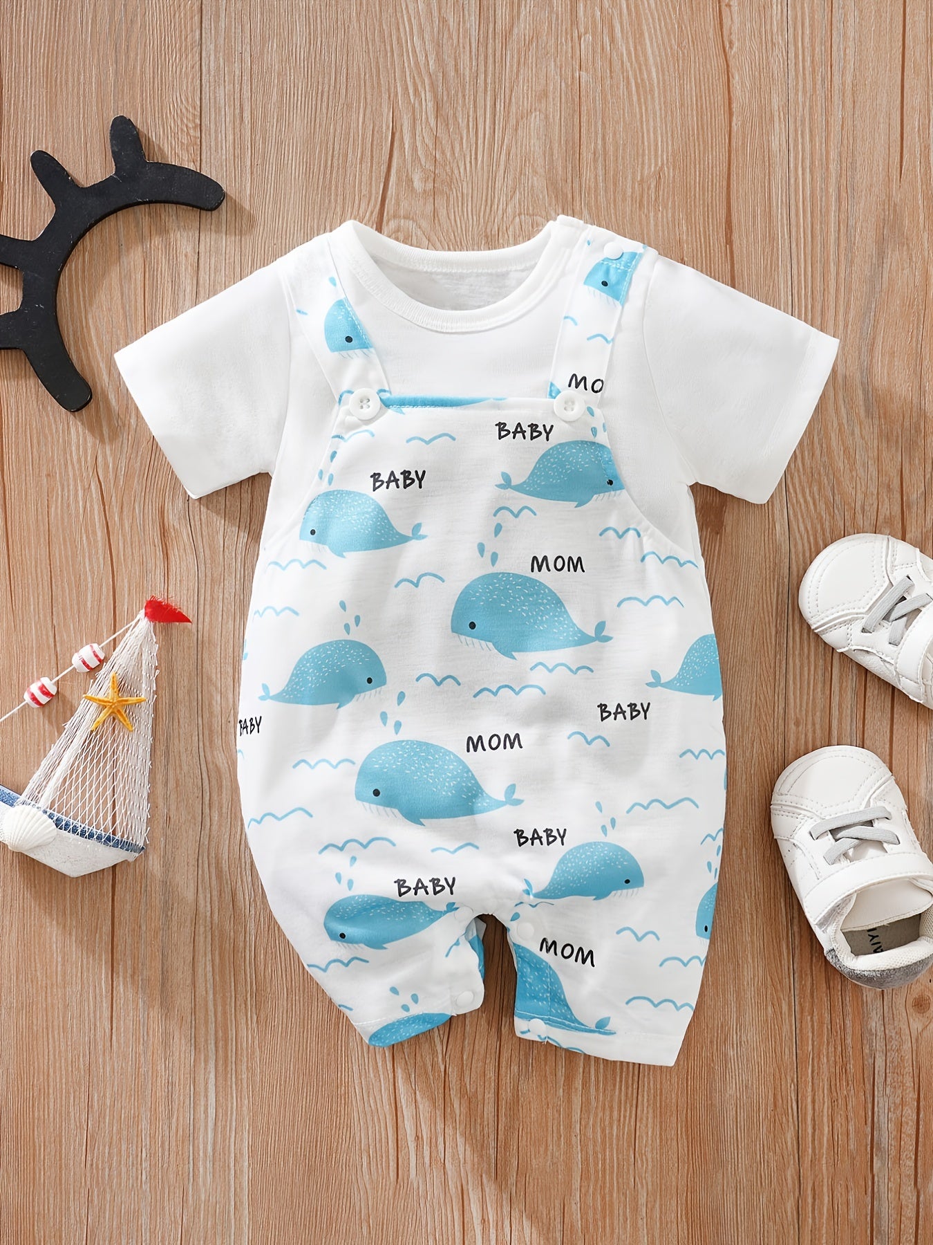 Infant Whale Print Romper Short Sleeve Jumpsuit