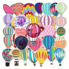 50 Colorful Hot Air Balloon Stickers for Water Bottles & Laptops
