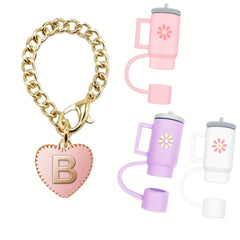 4pcs Straw Topper Initial Charm - Reusable Silicone Straw Cap, 1.02cm Straws