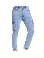 Slim Fit Biker Jeans Men's Street Style Stretch Denim Pants