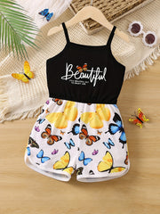 Toddler Girls Butterfly & Letter Graphic Cami Romper Jumpsuit