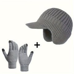 Men's Knitted Hat & Gloves Set Winter Warm Ear Protection
