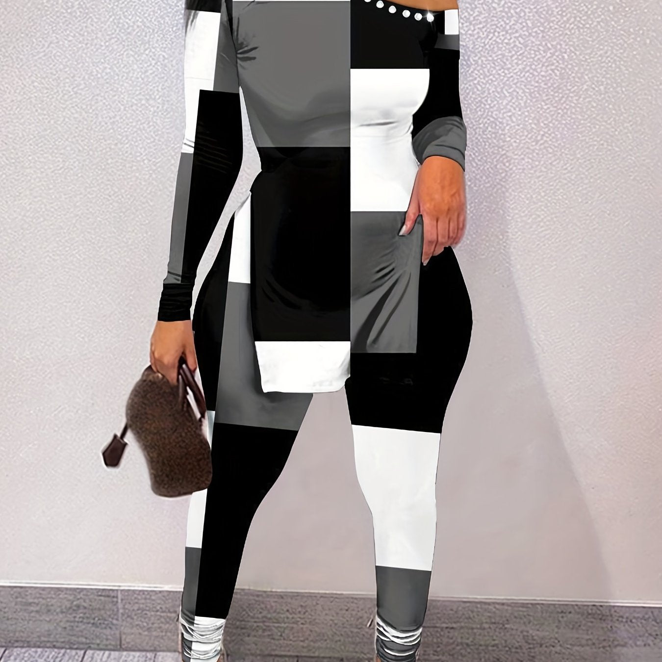 Colorblock One Shoulder Tunic Top & Leggings Set
