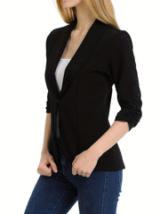 Solid Lapel Blazer Ruched Sleeve Blazer