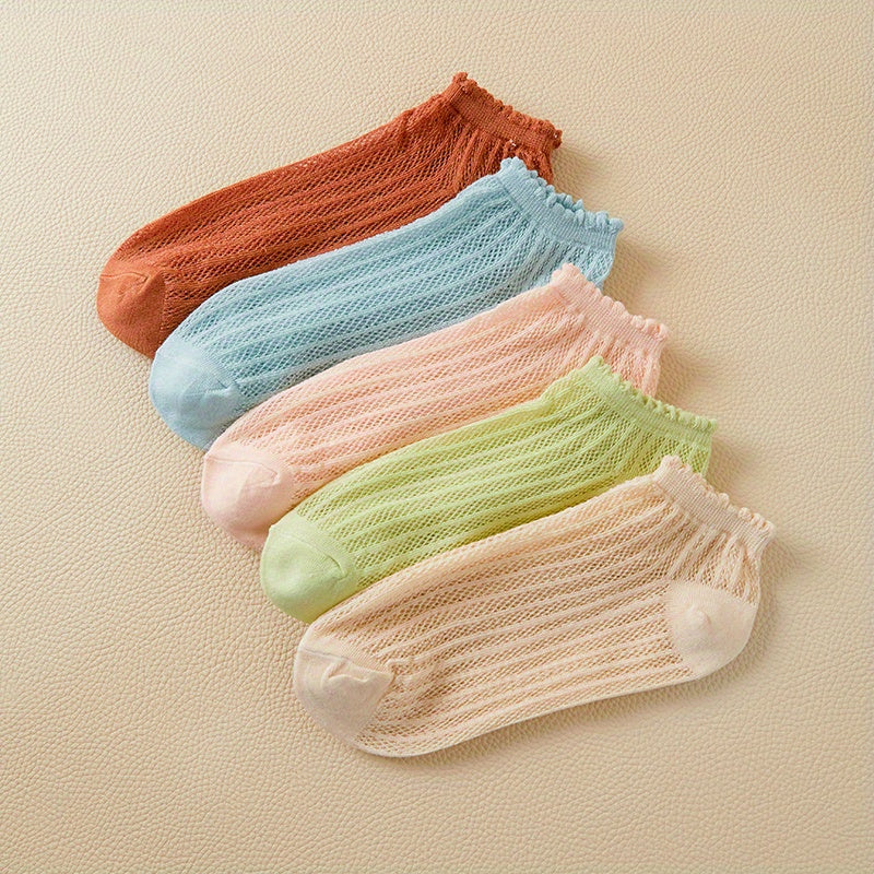 5 Pairs Striped Mesh Short Socks Comfort & Breathable Ankle Socks